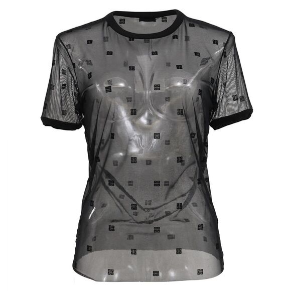 Givenchy Logo-Patterned Sheer T-Shirt in Black Polyamide - Picture 1 of 5